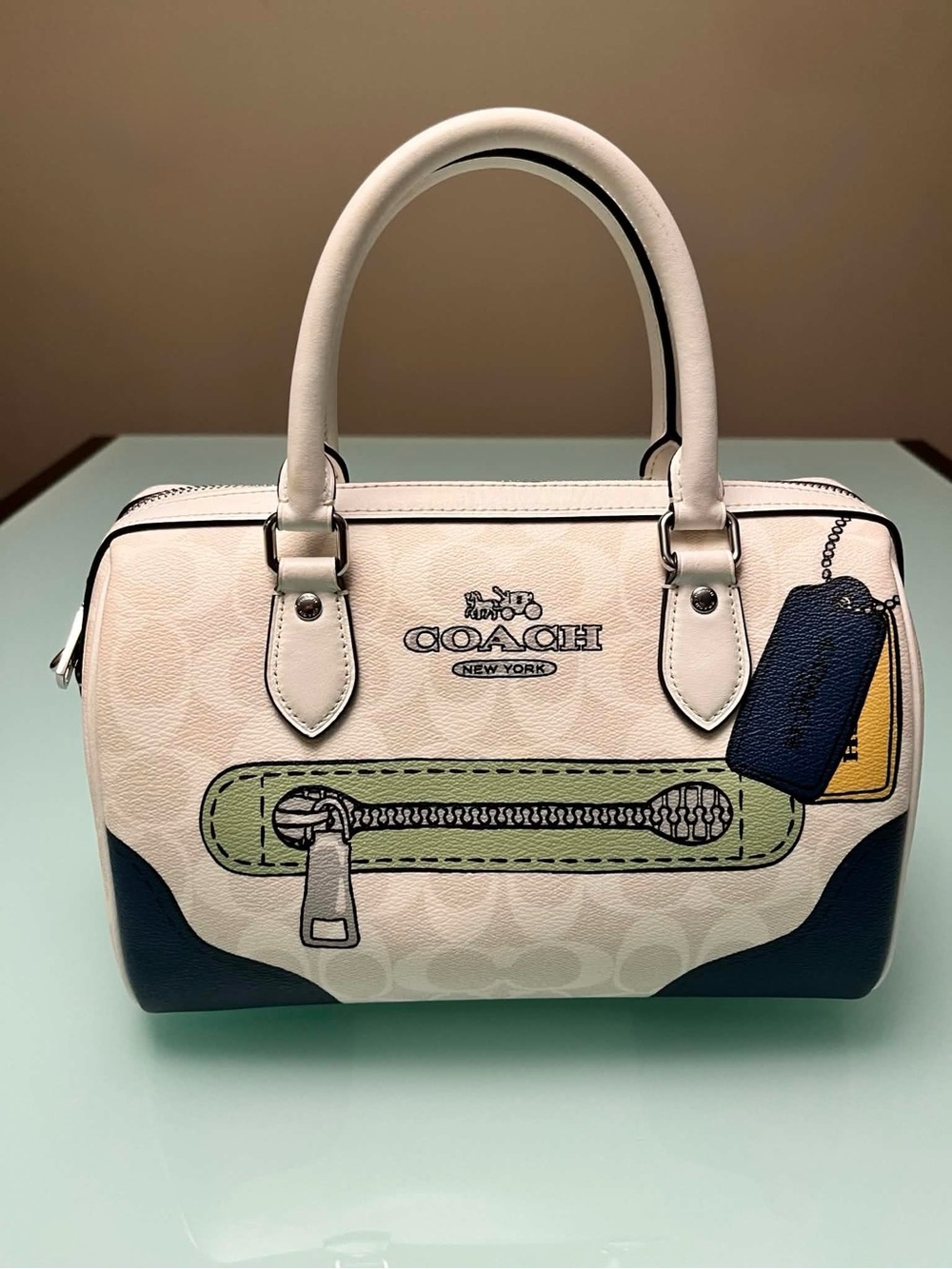 Coach Rowan Satchel Bag Sketch Print Signature Canvas Cream White Blue CAK19 - Picture 2 of 11